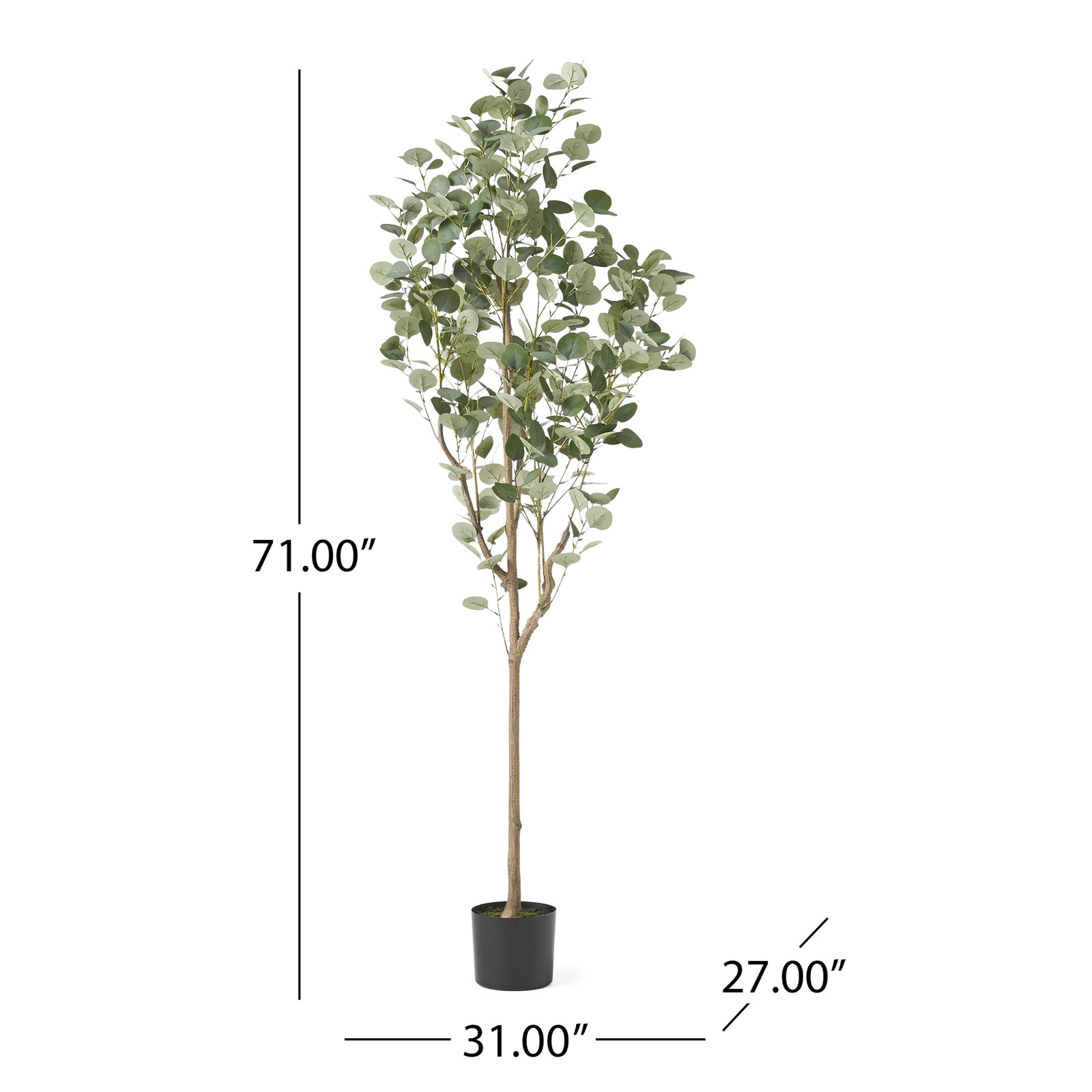59″ Artificial Eucalyptus Tree in Pot, Realistic Faux Silver Dollar Plant