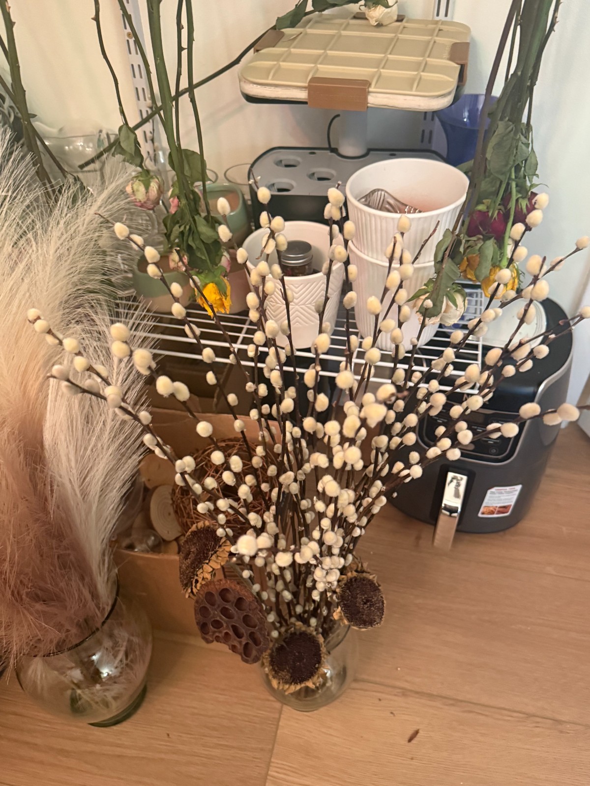 Rustic Natural Dried Pussy Willow Stems for Bouquets Crafts Vase Decor 10 Stalks