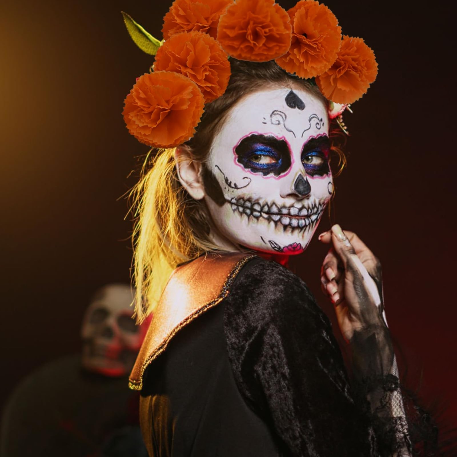 50 Pcs Day of the Dead Marigold Flowers Heads Dia De Los Muertos Decorations