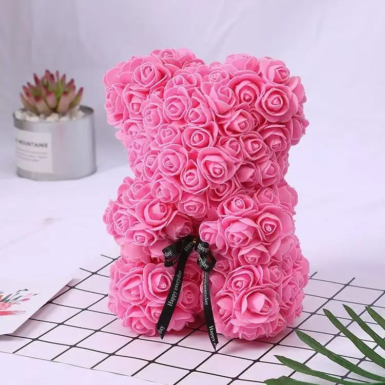 25cm Artificial Teddy Rose Flower Bear with Box Romantic Valentines Day Gift Gir
