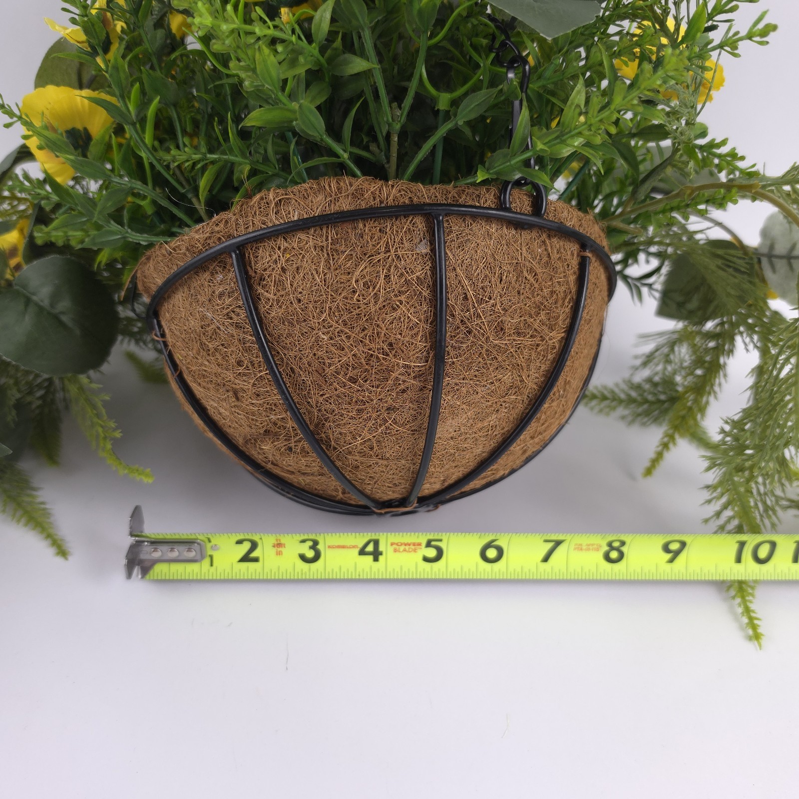 Garden Reflections Cascading Faux Pansy & Fern Hanging Basket Yellow