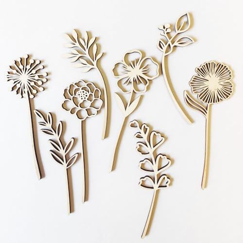 Wood Birth Flower, Wooden Wildflowers, Wood Flower Stems, Wooden Flower
