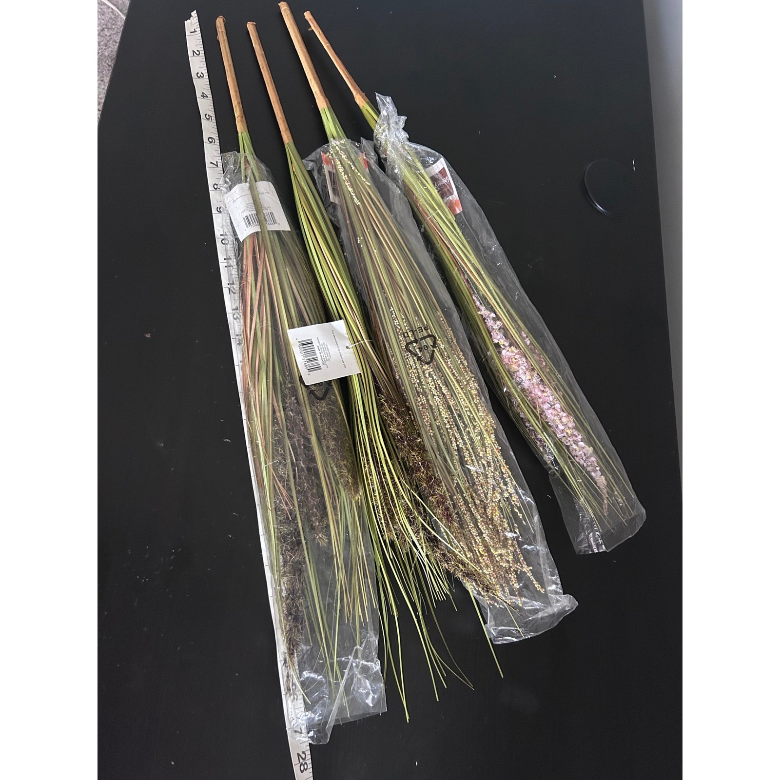 4pc Faux Grass Floral Stems Pink Green Seeded Feathery Boho Home Decor Bundle
