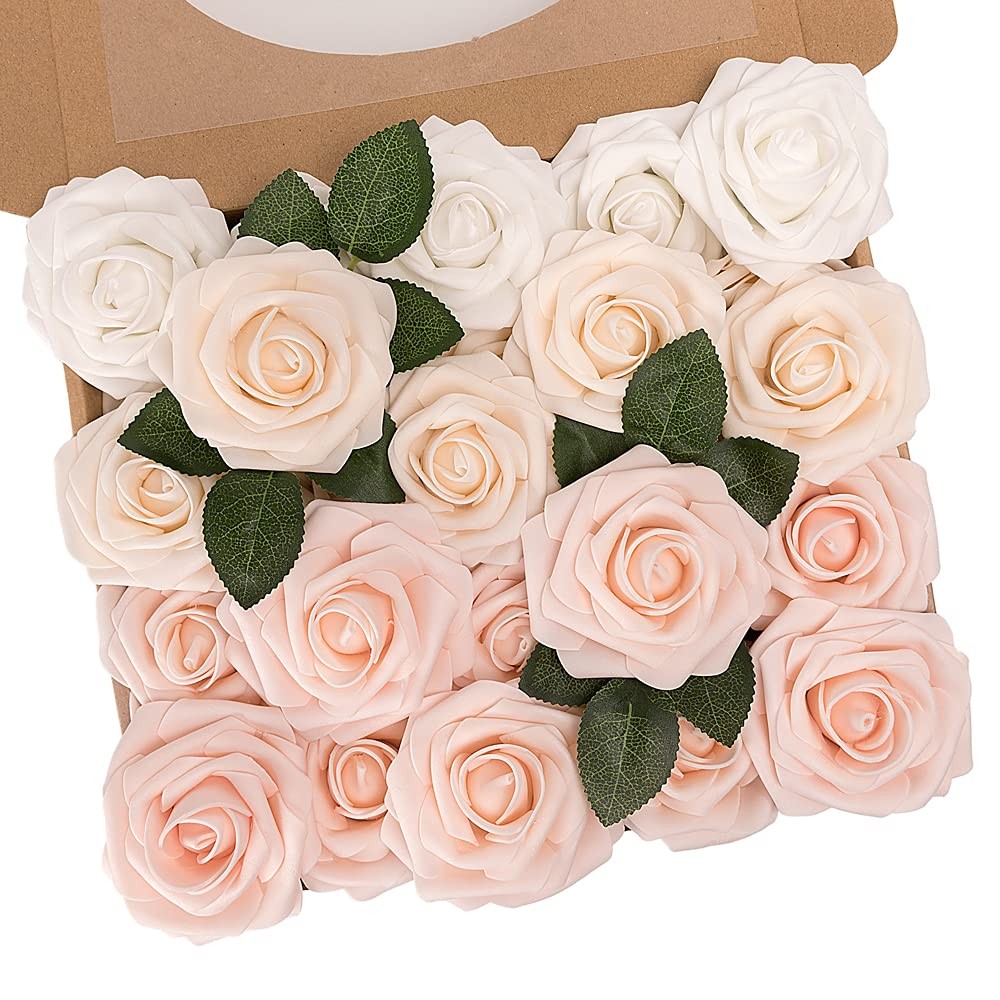 25 PCS Artificial Fake Rose Flowers DIY Wedding Bouquet Blush Pink Decor