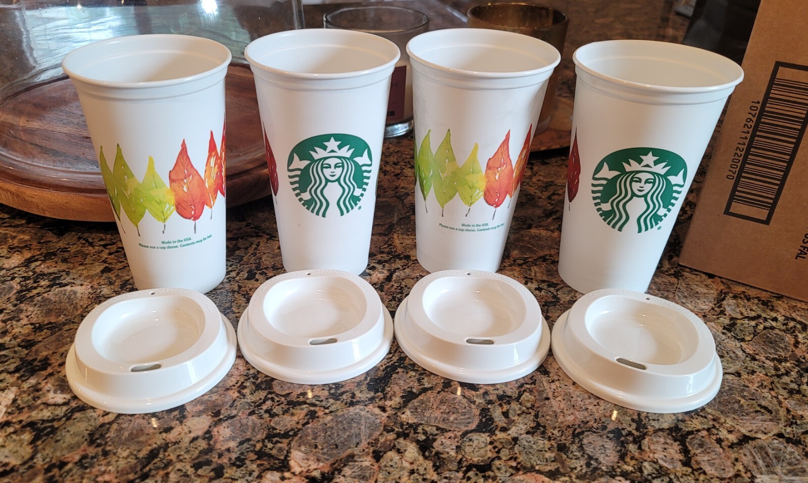 2 Starbucks Reusable Plastic Coffee Cup with Lid – Autumn Fall Leaves