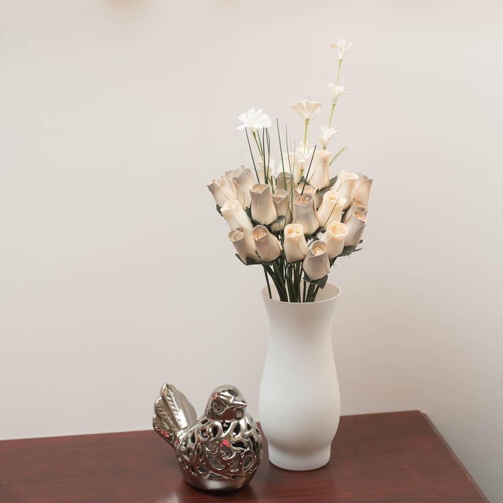 25 Year Anniversary Silver and White Flower Bouquet Closed Bud (2 Dozen)