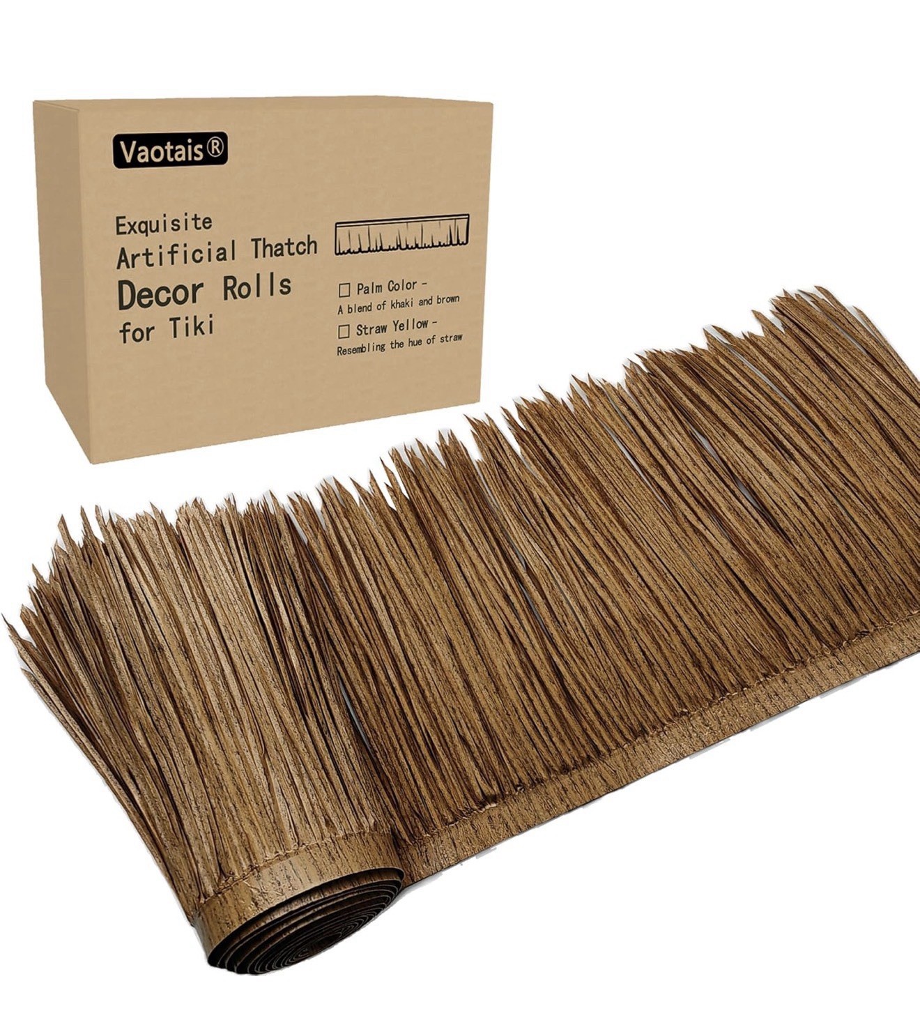 30ft x 16in Artificial Thatch Roll Tiki Palm Decor Khaki Brown Roof Cover