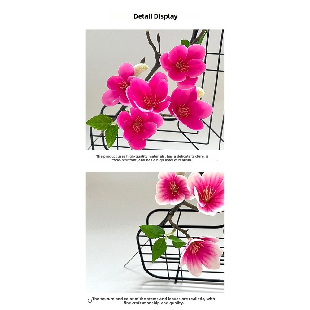 7-Bloom Magnolia Artificial Flower Stem Plastic for Table Shelf Display