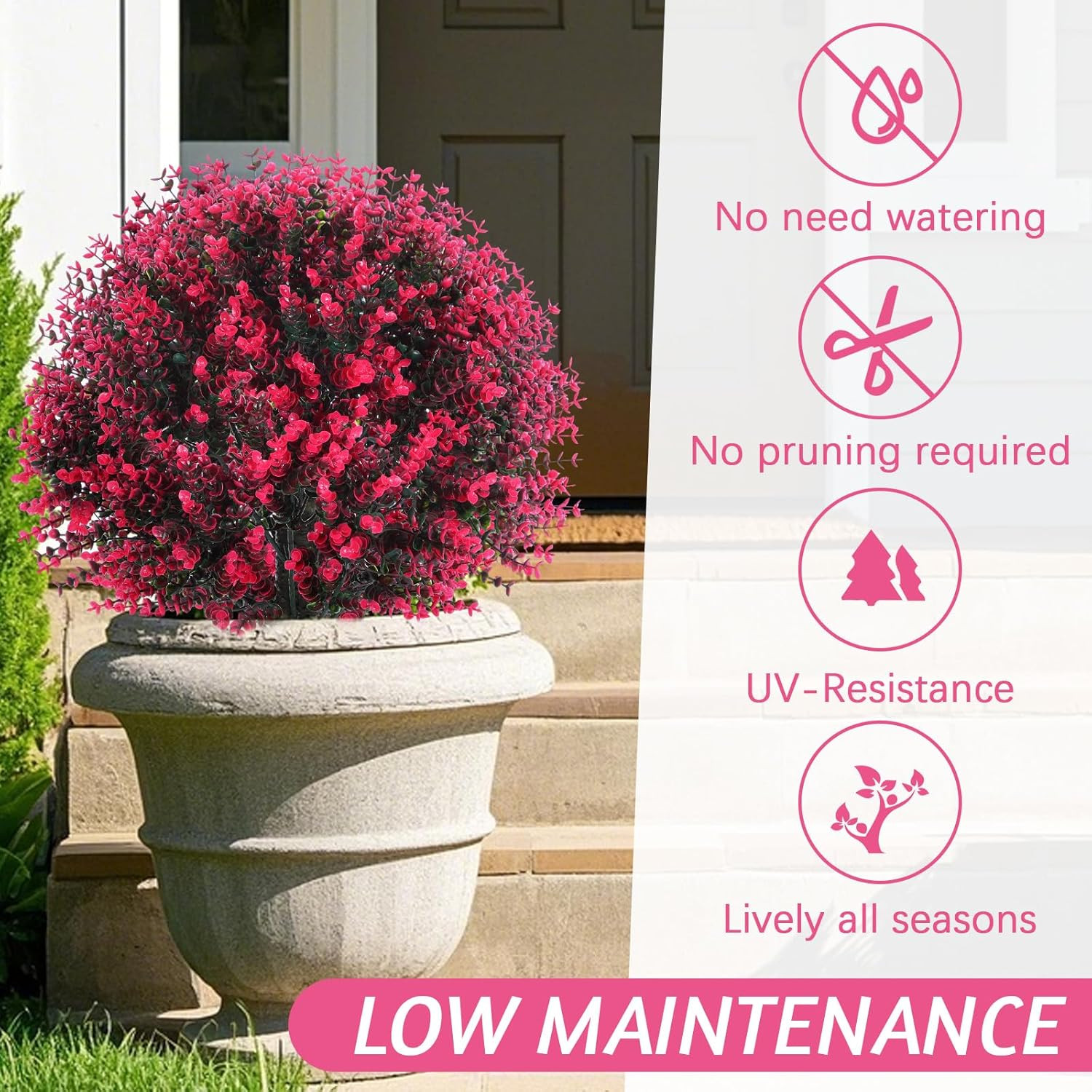 6 Pcs 18″ UV Resistant Artificial Boxwood Ball Topiary – Rose Red
