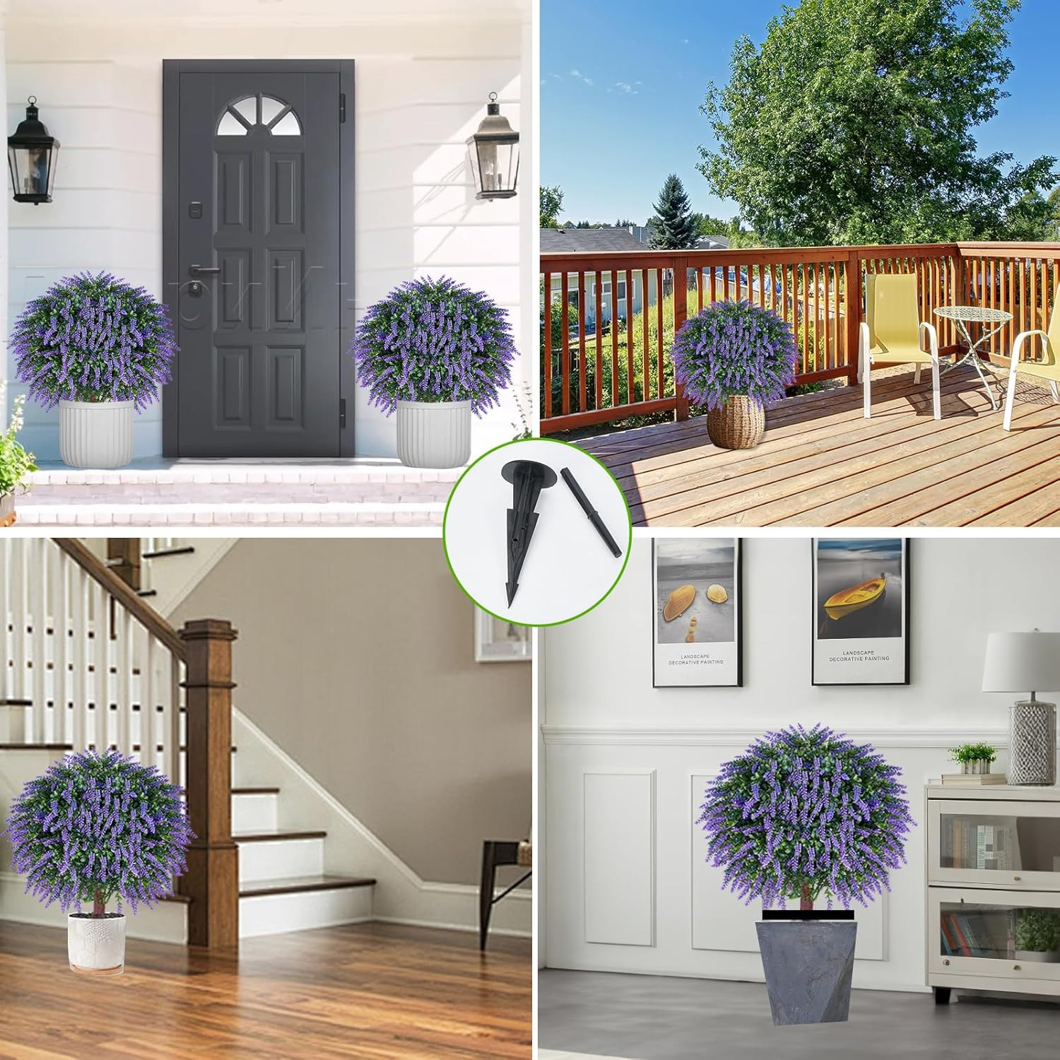 24″ Artificial Lavender Topiary Ball Tree Set of 2, UV & Fade Resistant Faux Shr