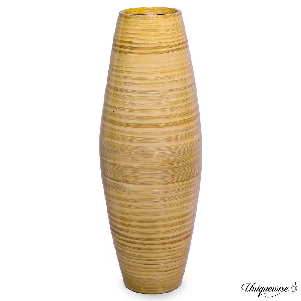 17 In. Bamboo Cylinder Flower Vase Modern Decor Piece Pampas Grass Dried Flowers