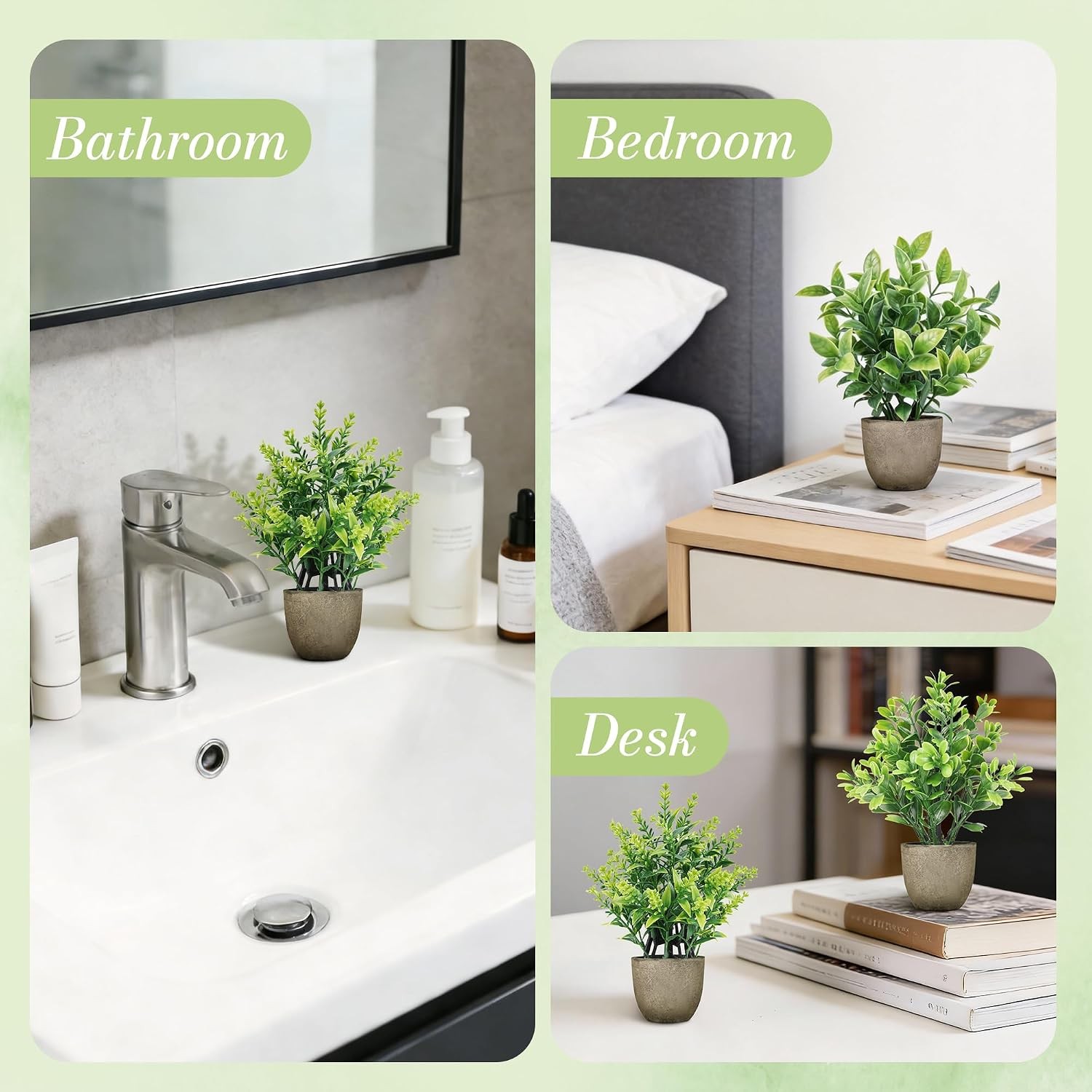 4Pack Artificial Fake Plants Indoor for Decor shelf tray kitchen windowsill