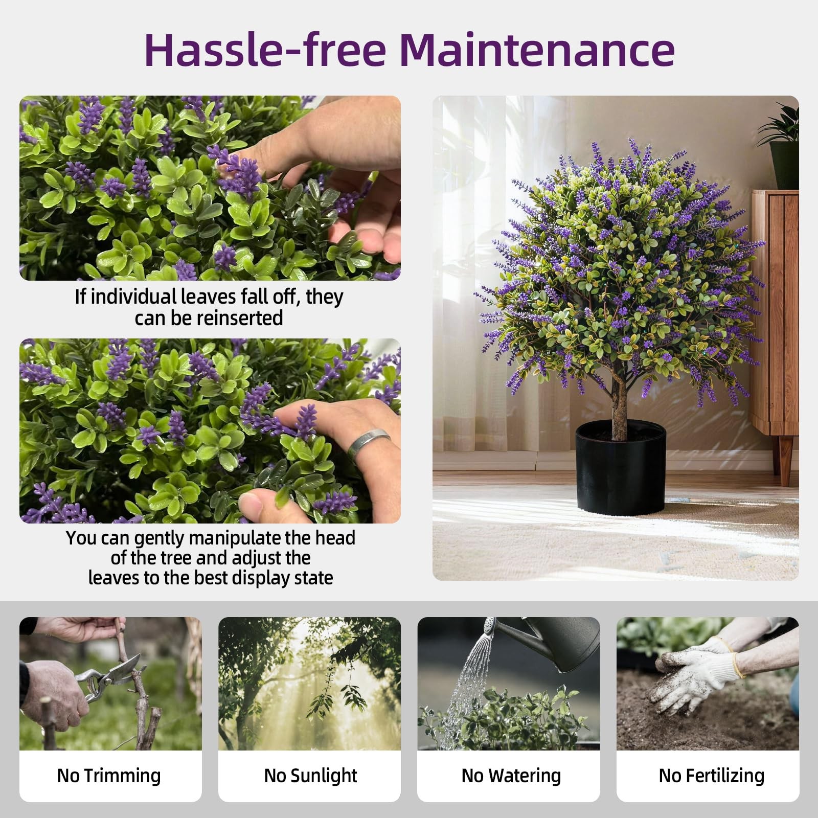 Artificial Lavender Topiary Trees, 2 Set of UV Resistant Fake Evergreen Shrub…