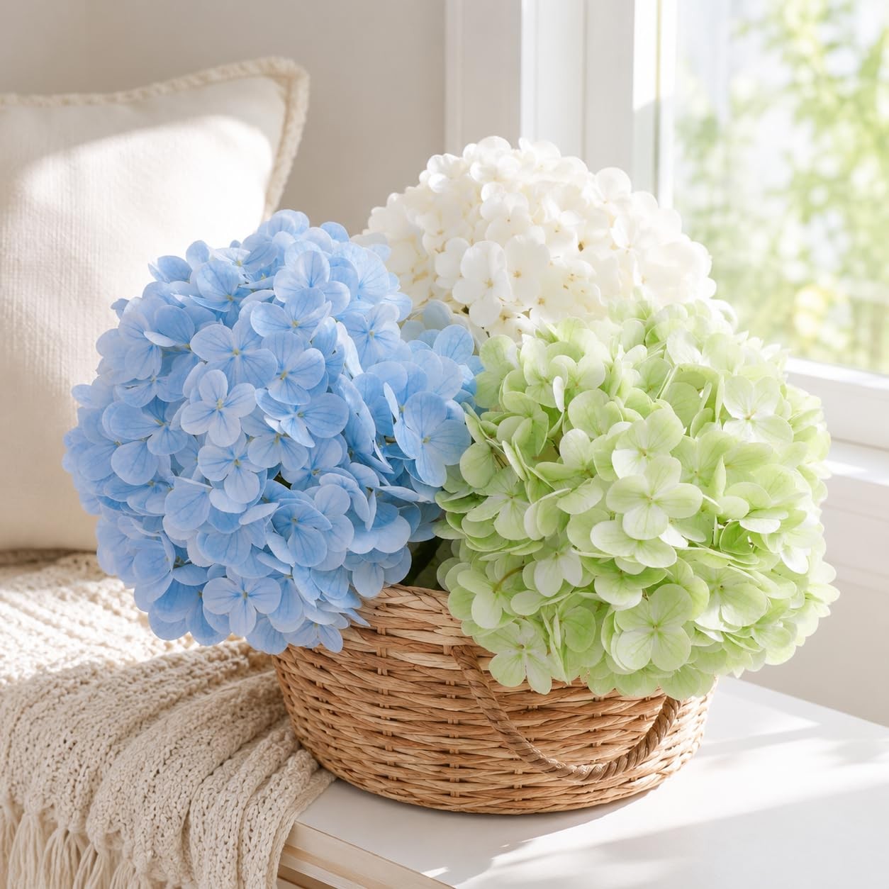 6Pcs Hydrangea Artificial Flowers,Realistic Latex Faux Hydrangeas with Long S…