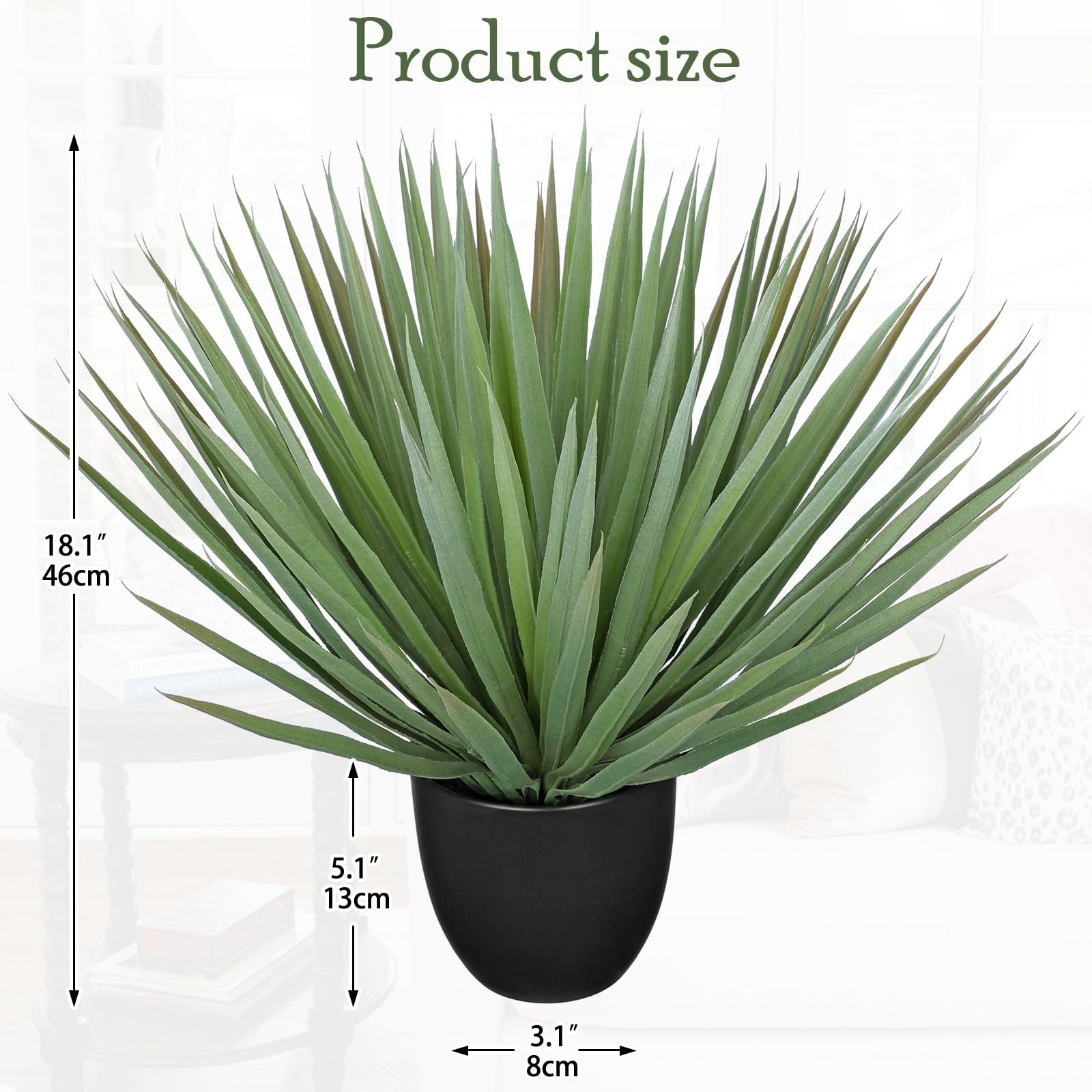 Artificial Agave Plant 18.1″ Tall in Black Pot – Realistic Indoor Outdoor Decor
