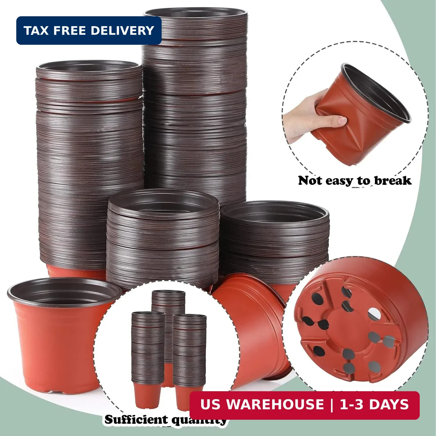 6 Inch Nursery Pots Bulk – Plastic Planter Pots with Drainage Holes for Seed Sta