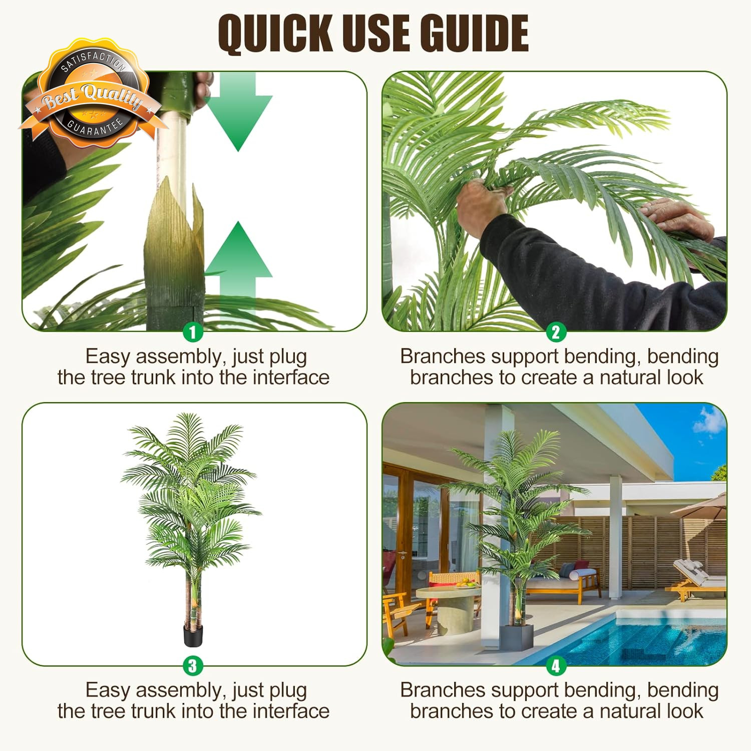 6Ft Artificial Golden Cane Palm Tree Set of 2 UV Resistant Indoor Pot