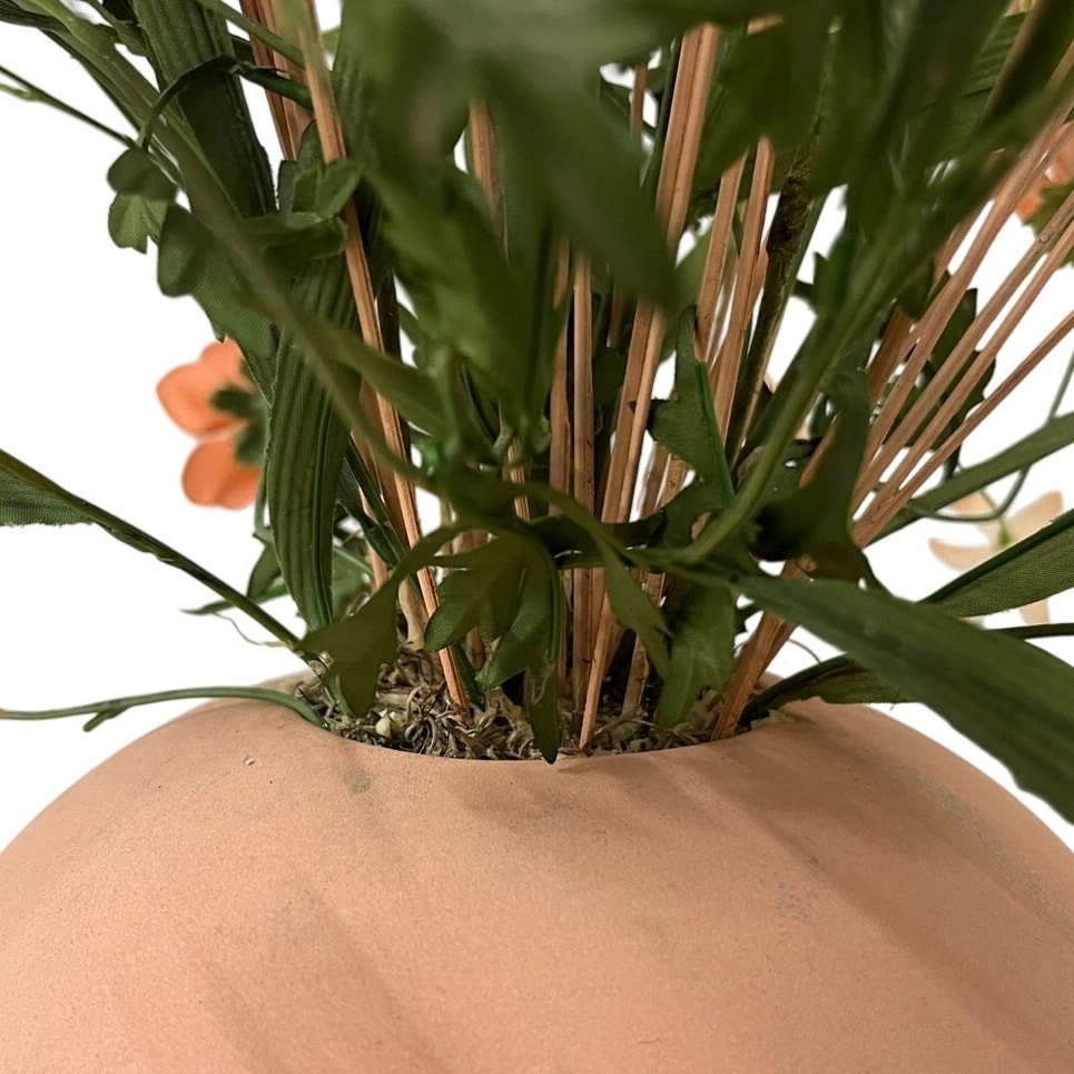 Faux Floral Arrangement Pink Round Planter Peach