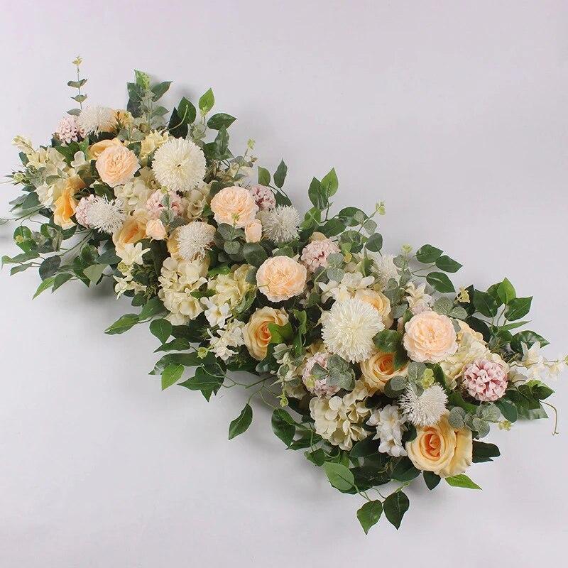 100cm Luxury White Rose Artificial Flower Row – Wedding Table Centerpiece, Bac