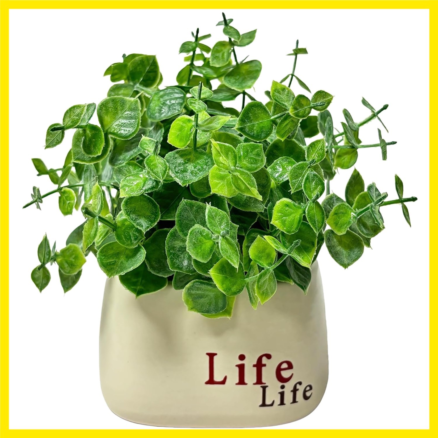 Small Fake Plant in Pot, 7″ Artificial Plant Indoor, Fake Eucalyptus Stems wi…