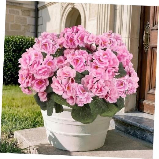 Artificial Geraniums for Outdoors 6PCS Silk Geraniums UV Resistant Faux Peach