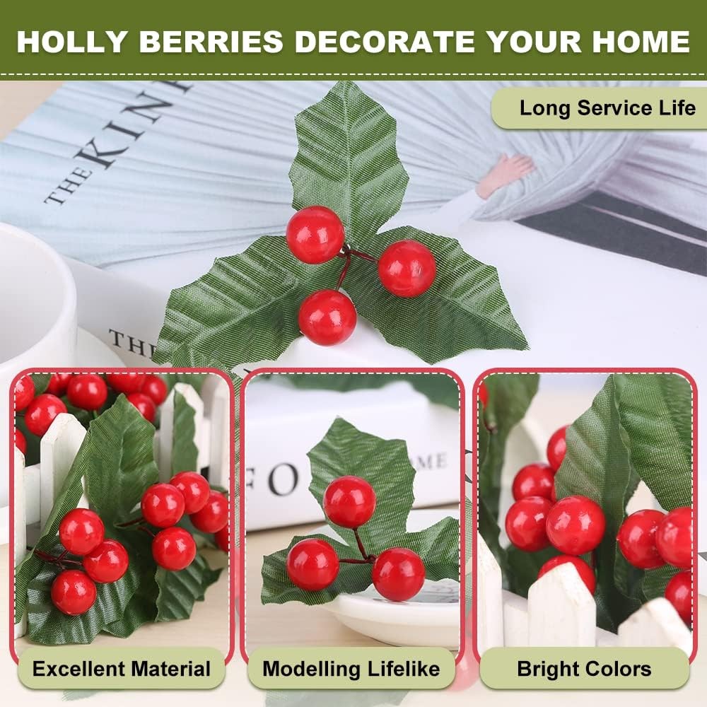 10 Pcs Artificial Leaf + Holly Berries for Wedding Party Home Decoration DIY