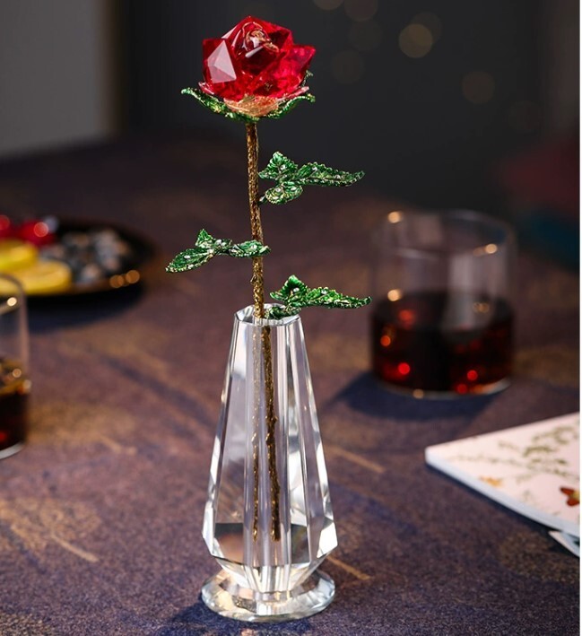 Crystal Rose Ornament – Simulated Immortal Flower for Lovers & Gifts