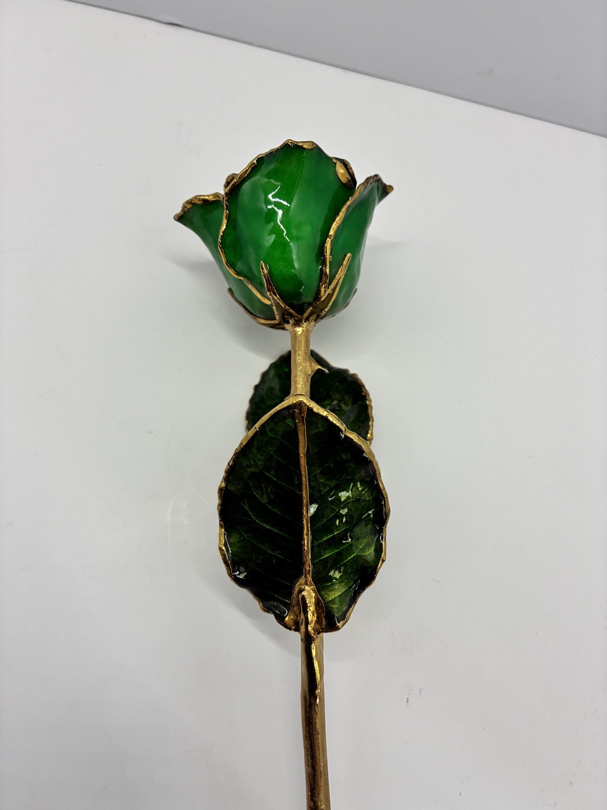 24K Gold Lacquer Dipped Gold-Tone Trim Green Rose- Free shipping