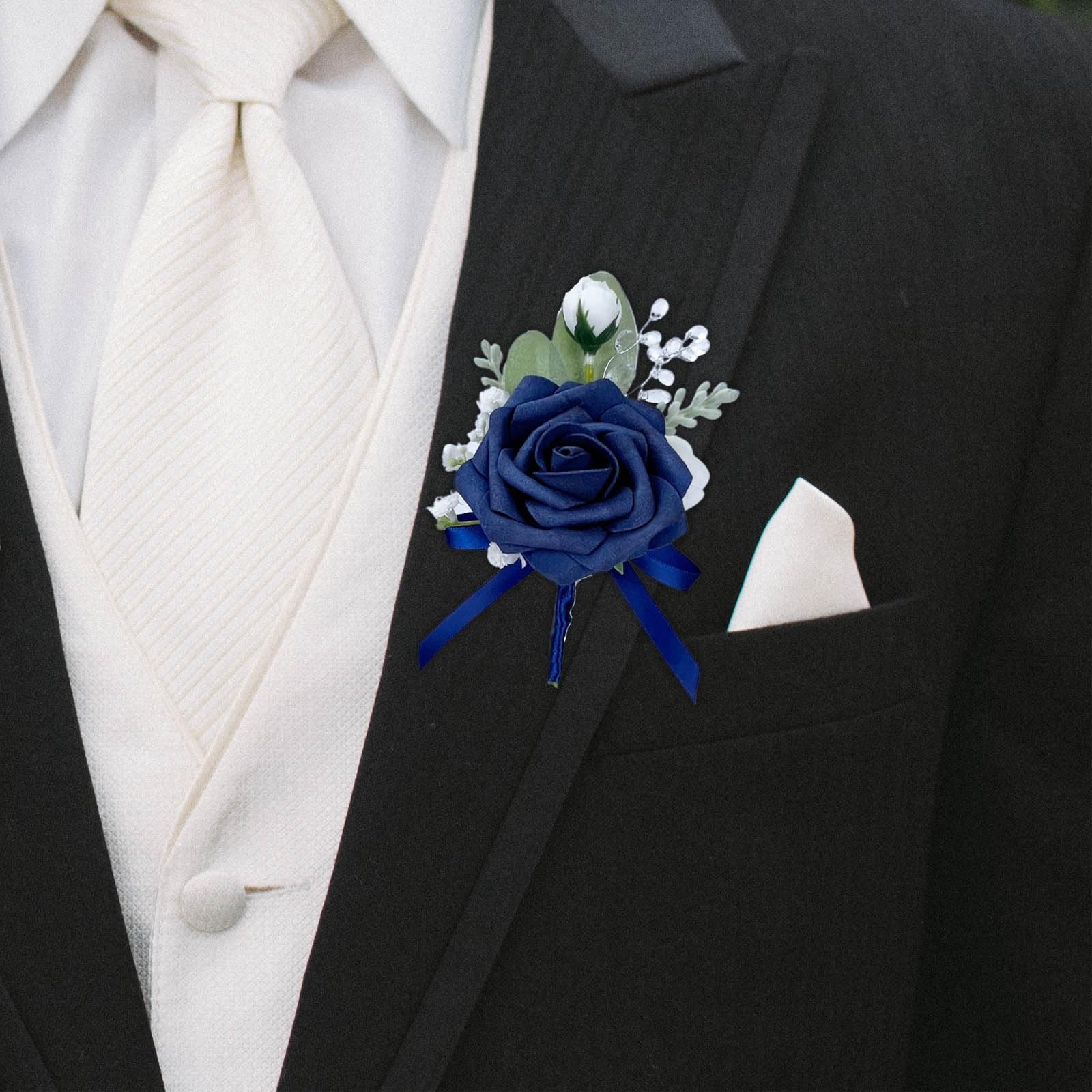Corsage and Boutonniere Set, Dark Blue Rose Handmade Artificial Flower Wrist …