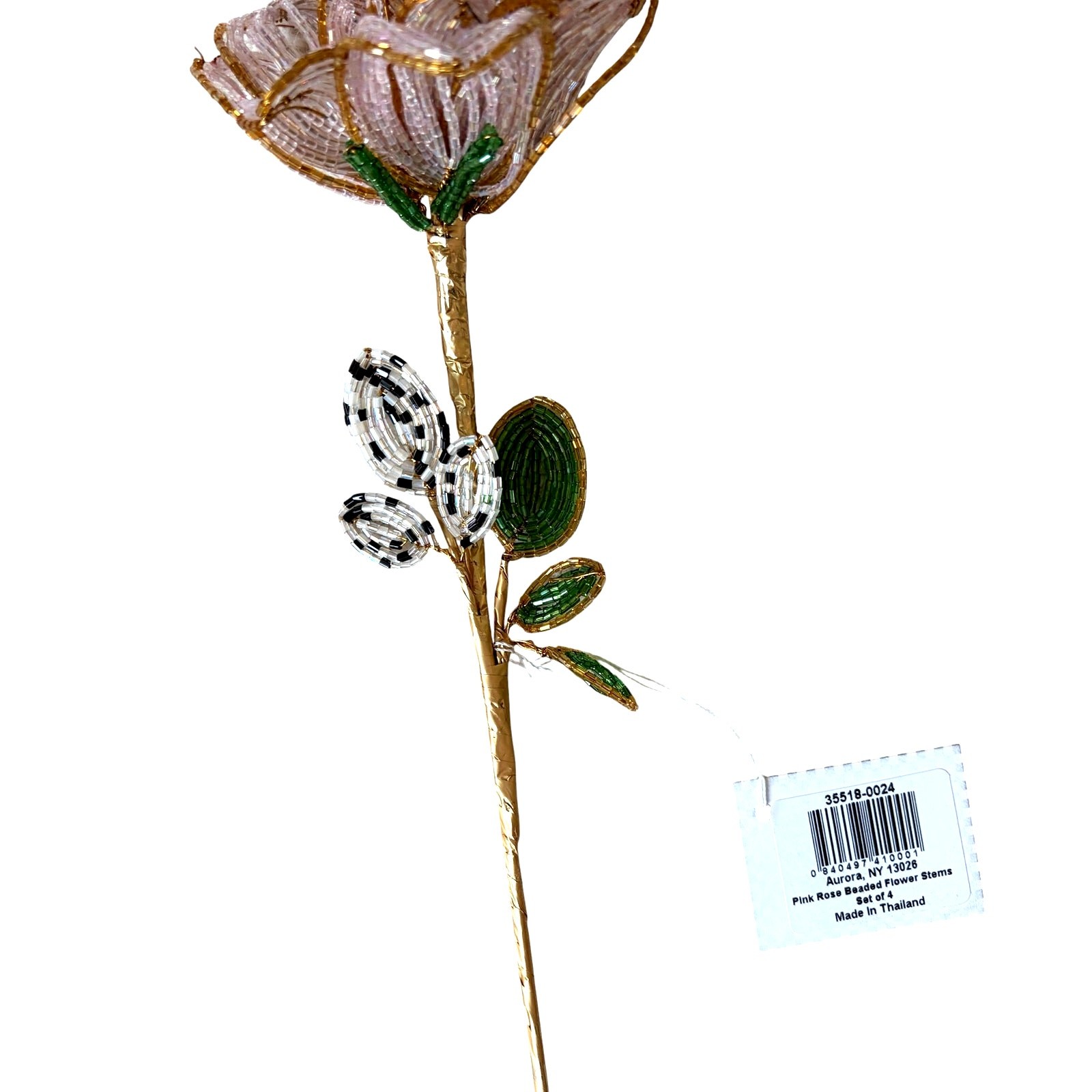 NEW MacKenzie-Childs Pink Rose Beaded Flower Stems Set of 4