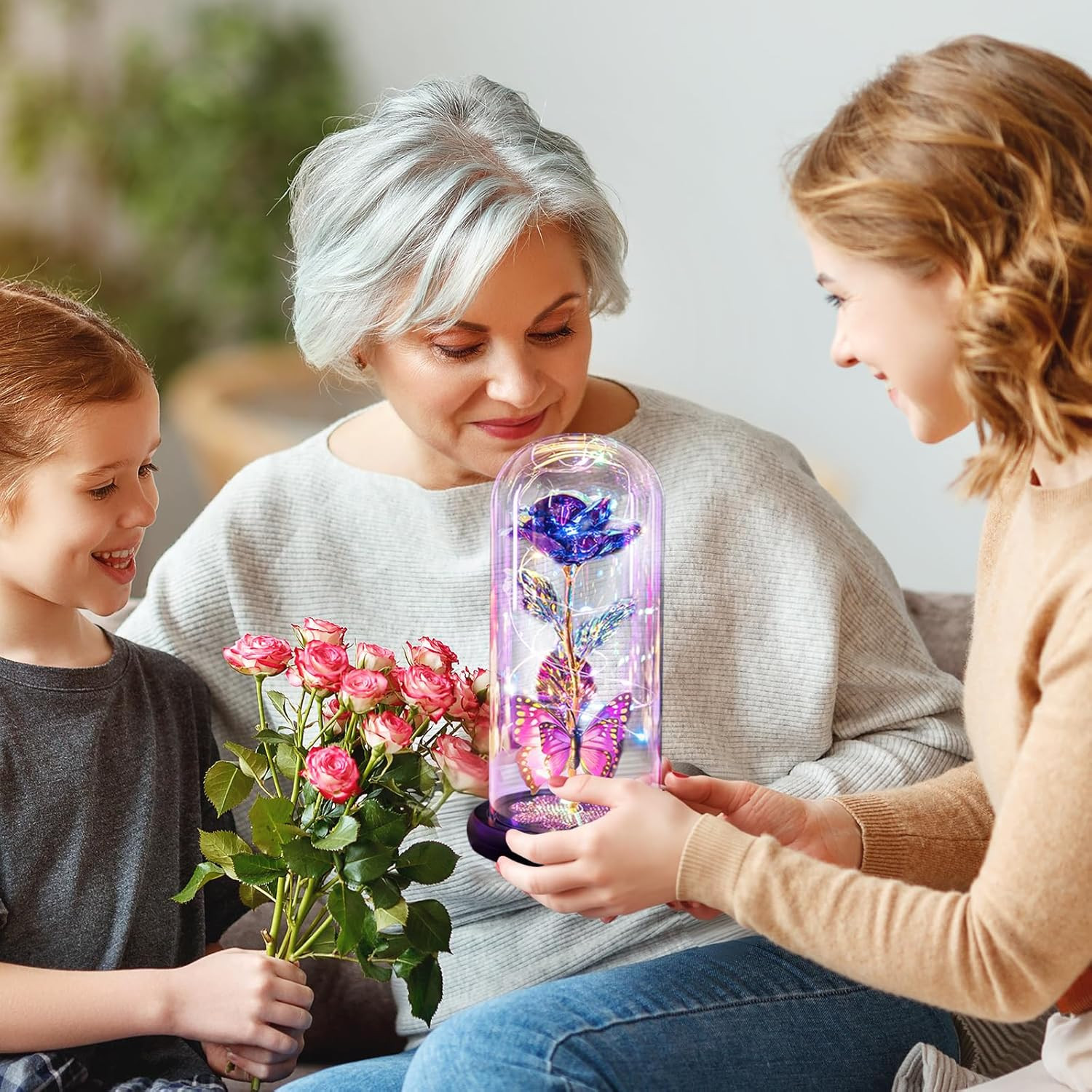 Valentines Day Rose Gifts for Her Women Birthday Gift Galaxy Glass Rose in Glass