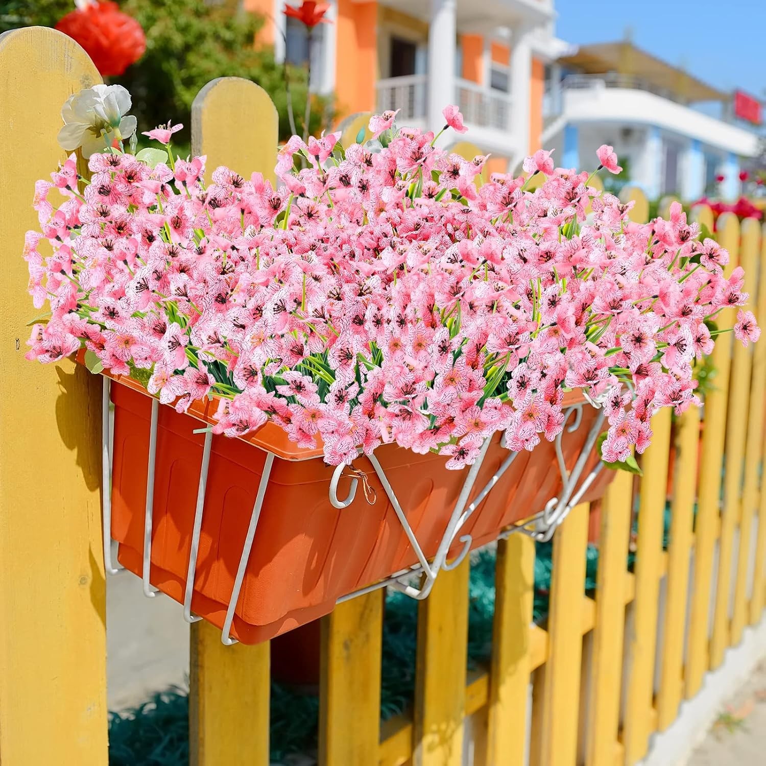 Pink Artificial Flowers 24 Pcs UV Resistant Silk Faux Outdoor Decoration