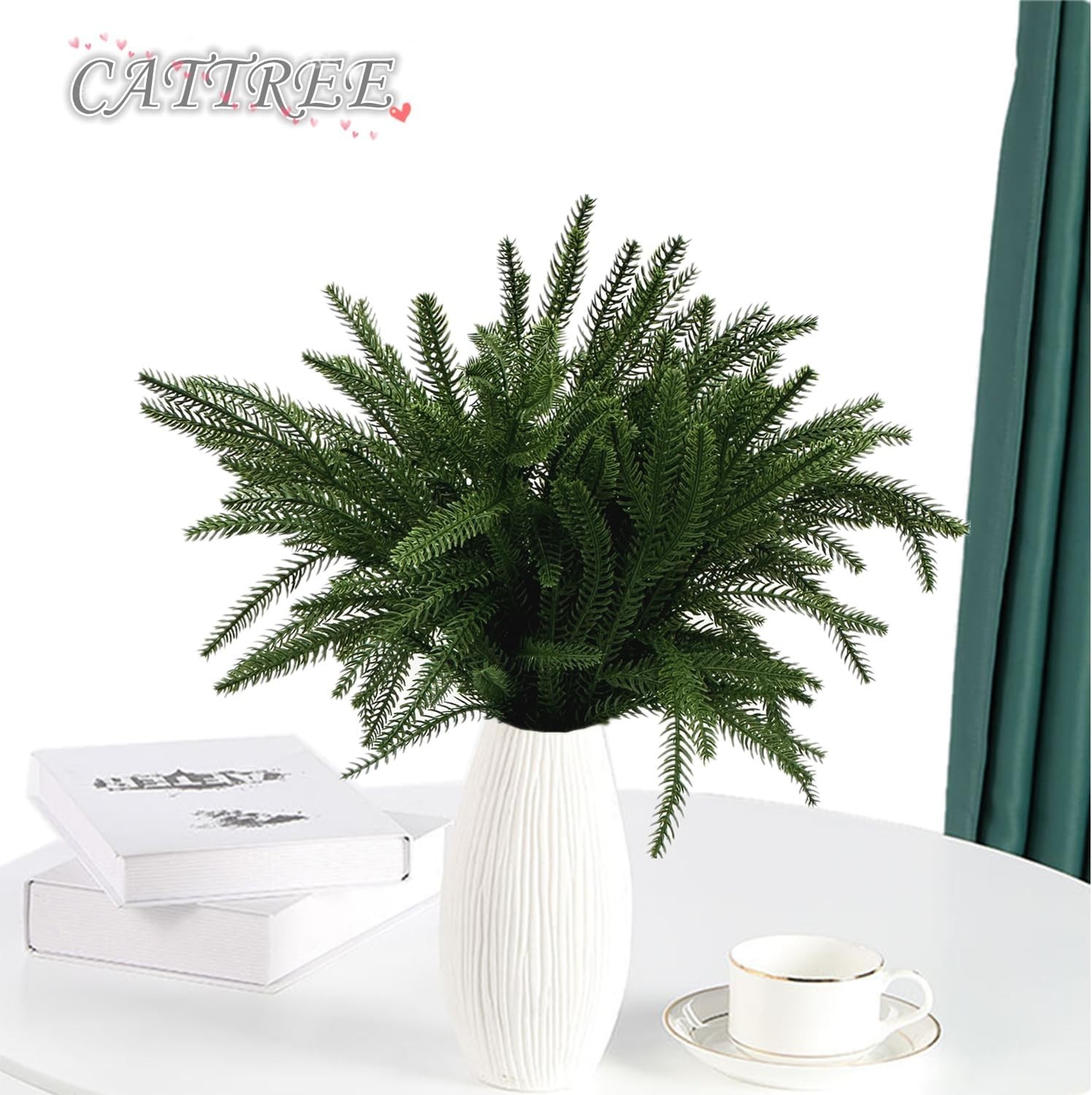 Lifelike Norfolk Pine Stems – 4-Pack 18 Inch Faux Greenery for Home Decor