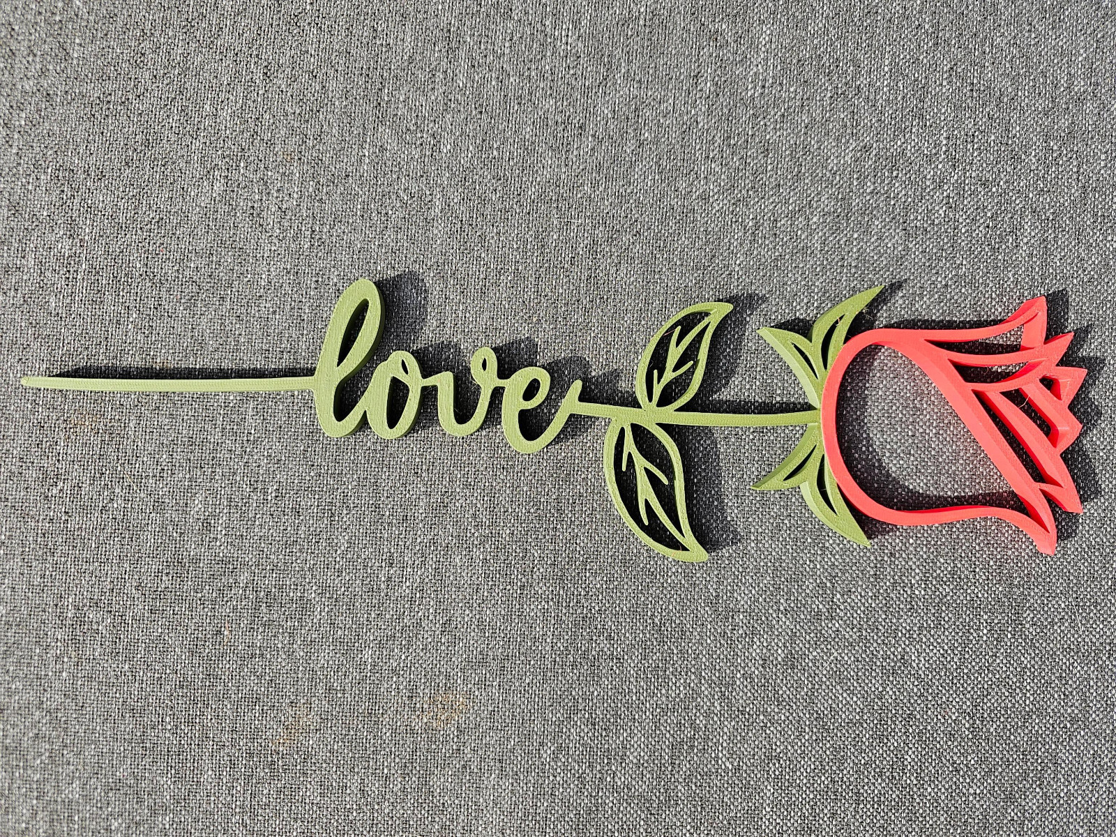 Valentines Day Flowers Roses With Love on stem 3d Printed Red pink yellow 11.5