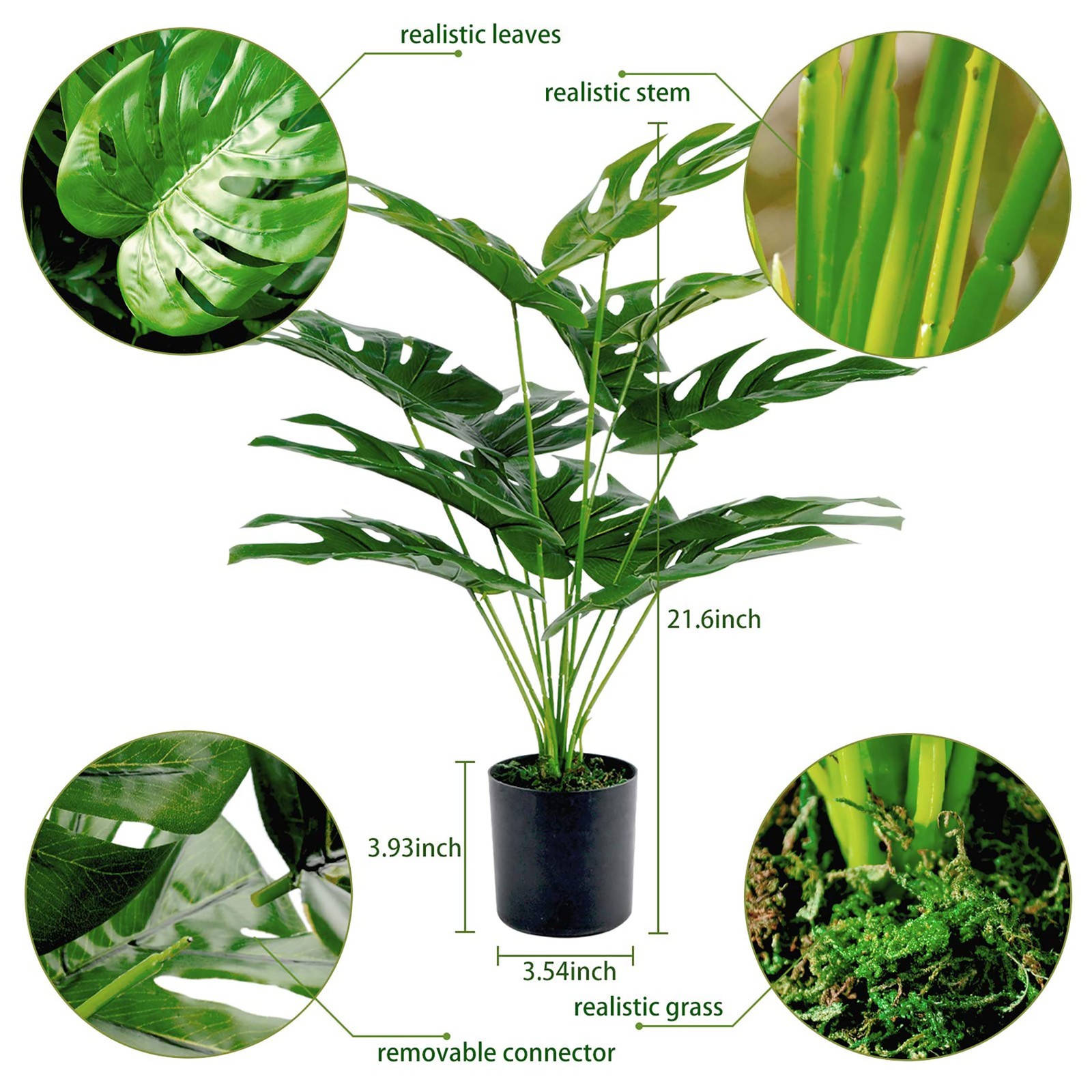 Toopify 19″ Artificial Monstera Plant, Fake Plants for Indoor Outdoor Decor