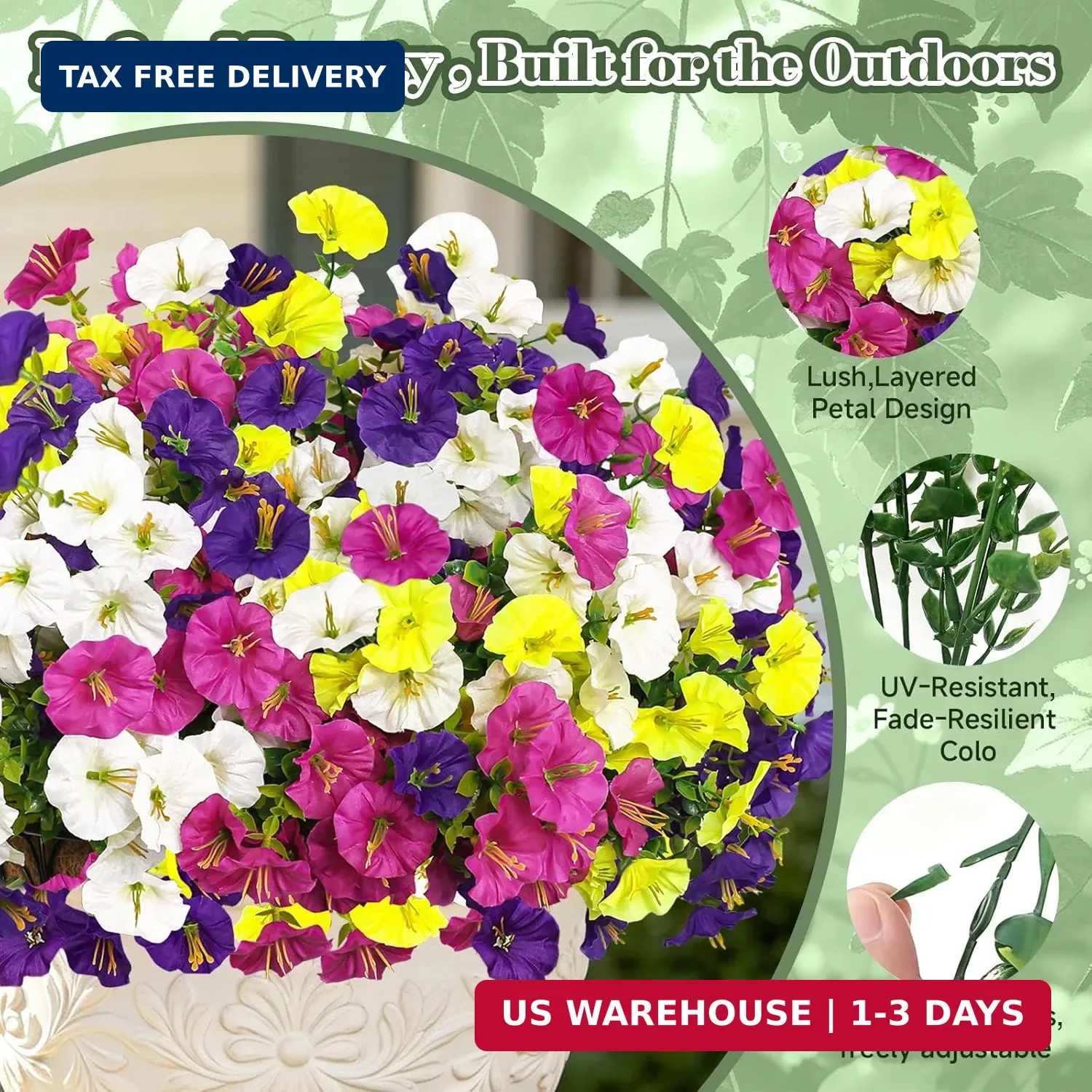 12 Bundles 6 Mixed Artificial Flowers for Outdoors, 336 Blooms UV Resistant Fake