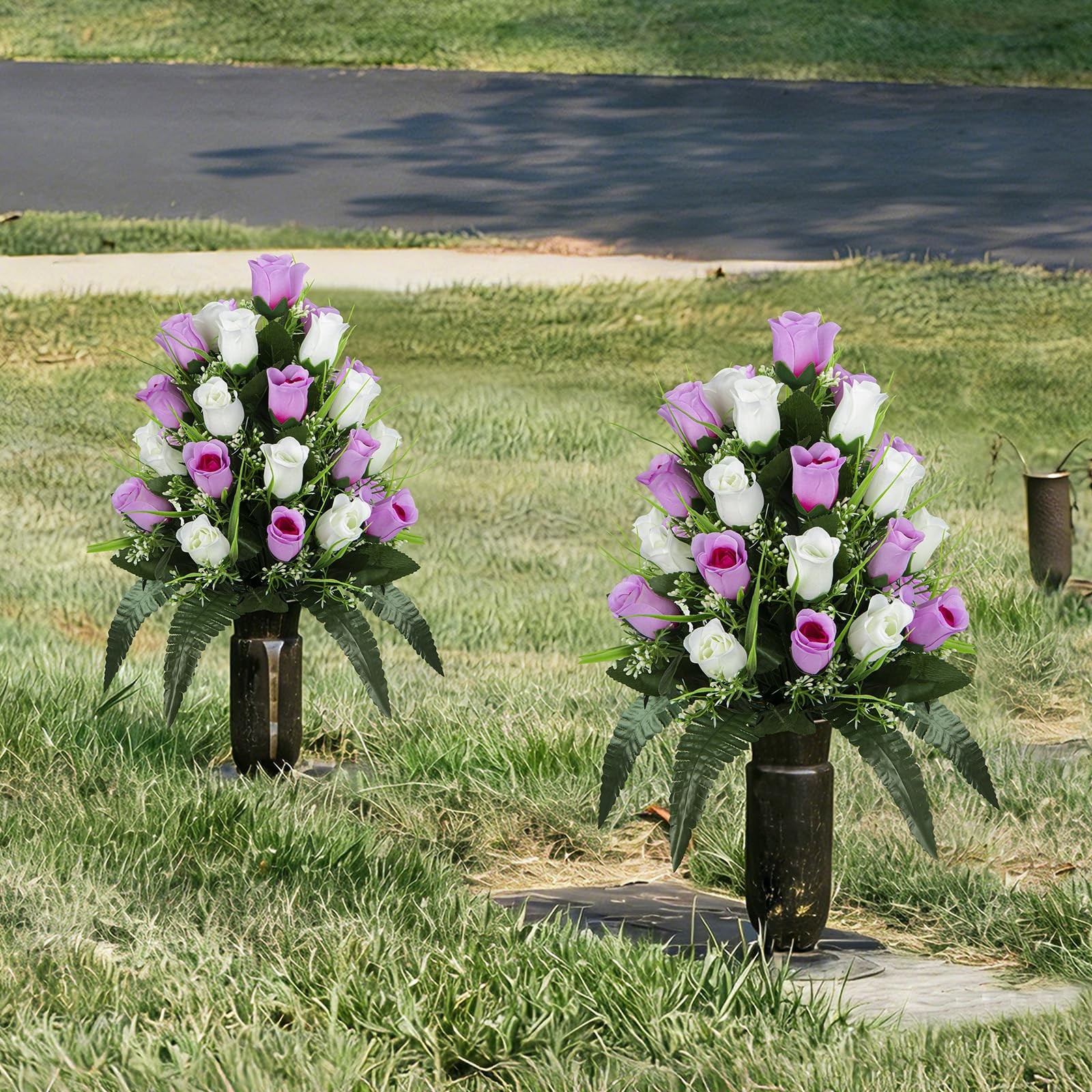 2 Sets Artificial Cemetery Flowers, Grave Decorations Roses, Memorial Flowers…