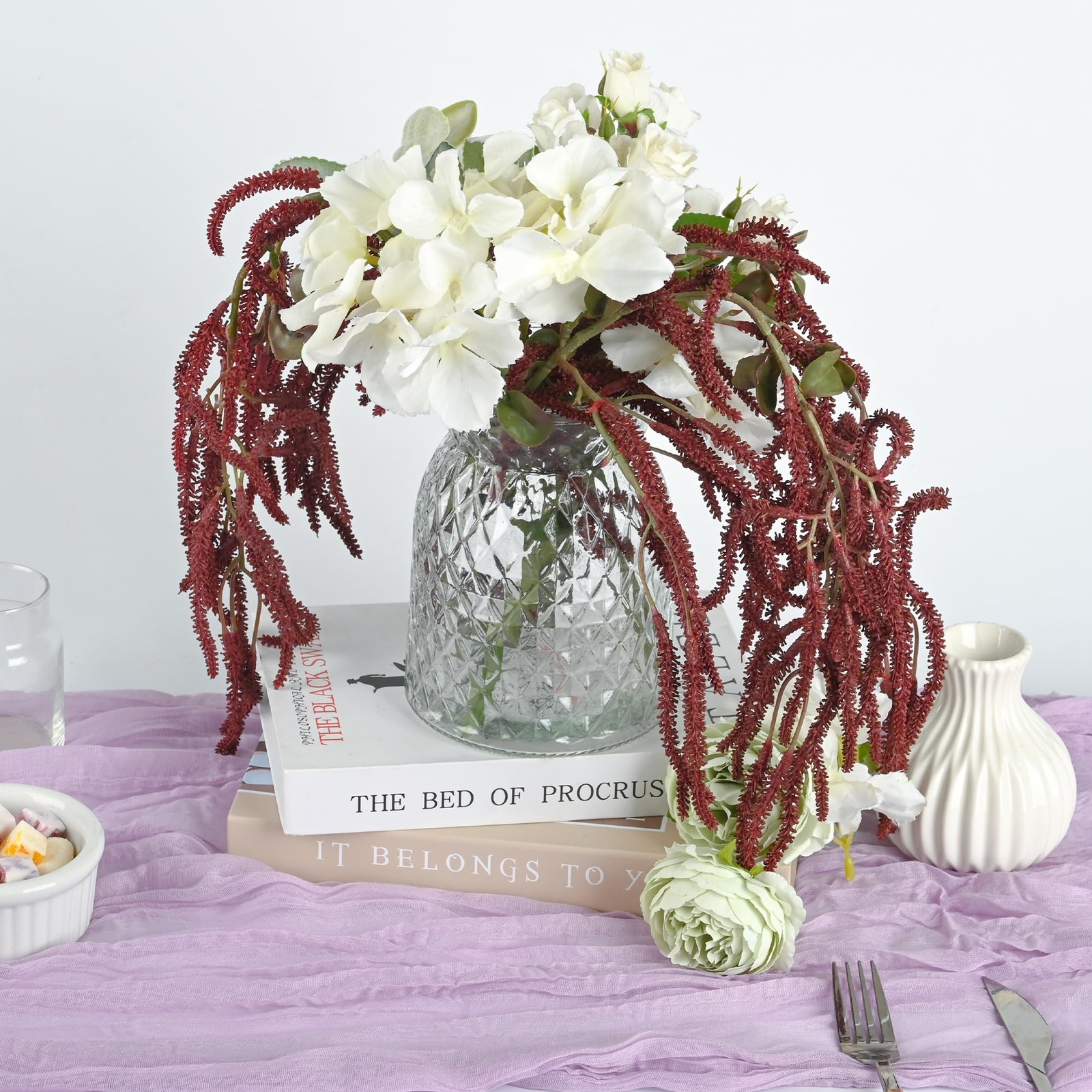 3 Pcs Amaranthus Artificial Flower Faux Burgundy Wisteria Branches Fake Hangi…