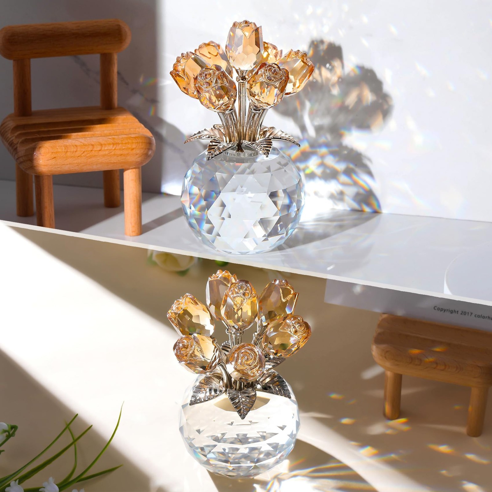 Ornalrist Crystal Gold Roses Figurine, Glass Roses Bouquet Collectible Decor …