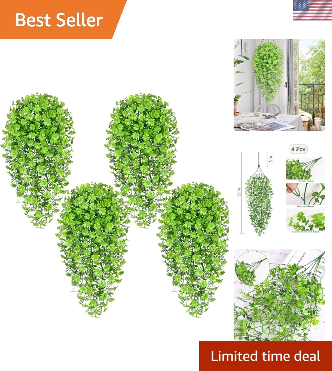 4pcs Fade Resistant Artificial Hanging Plants for Home and Office Aesthetics