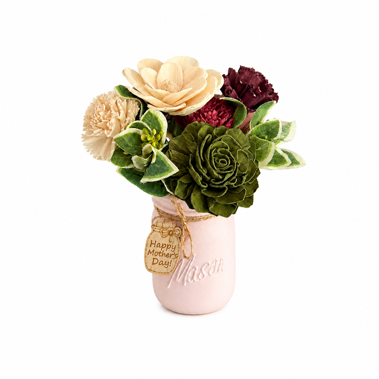 Sola Wood Flower Arrangement Mason Jar Custom Tag Mother’s Day Birthday Decor