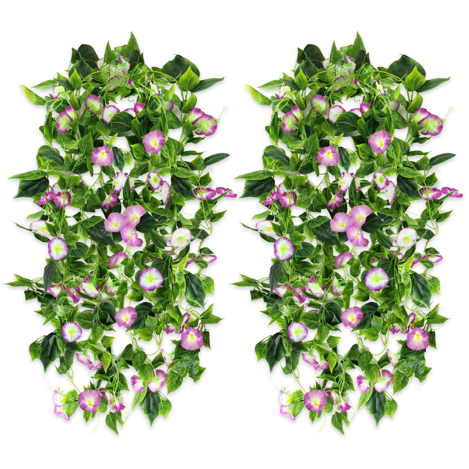 Artificial Morning Glory Flower Vines, 2pcs 15Feet Hanging Plants Silk Garlan…