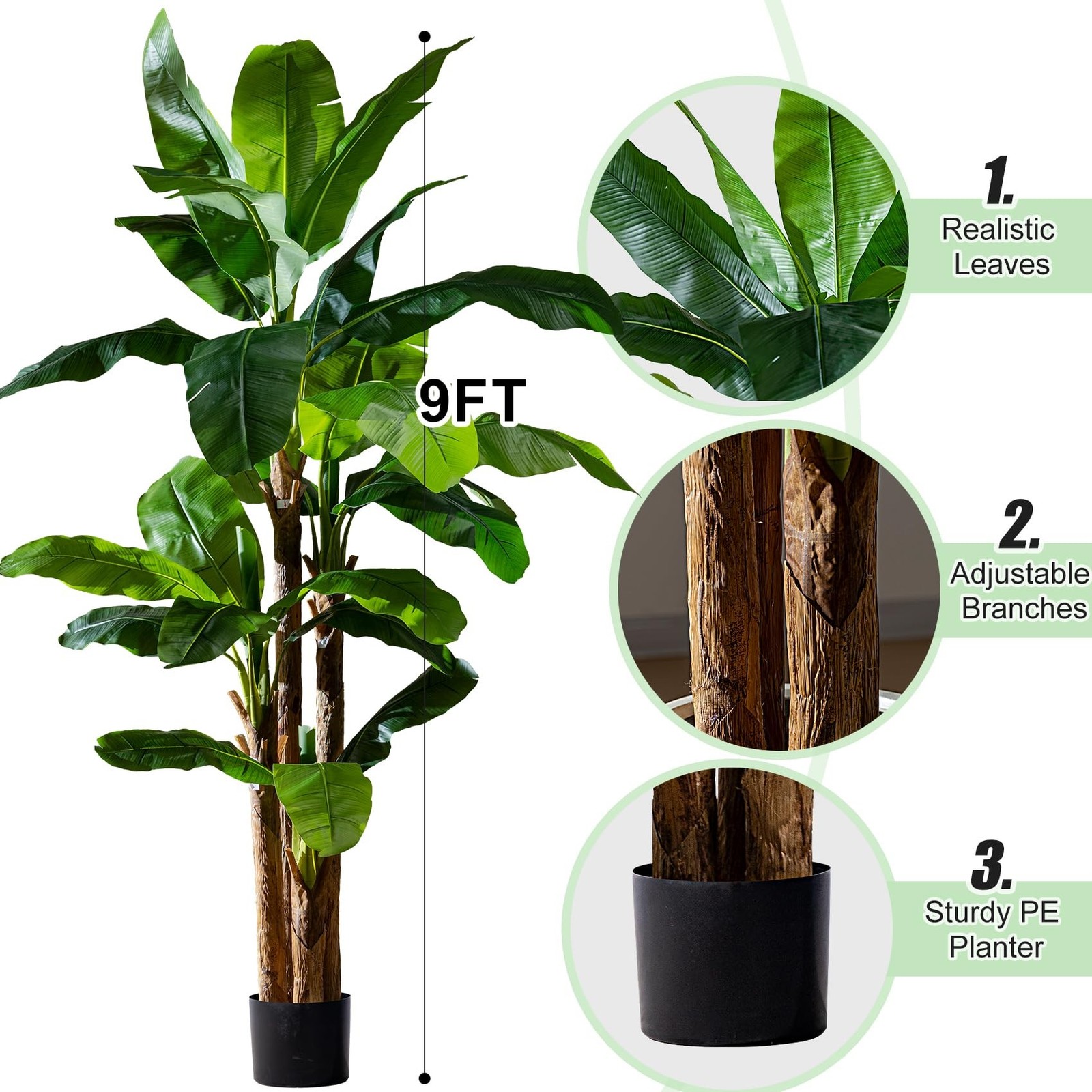Artificial Banana Tree 9ft, Faux Tropical Palm Tree Plant with Realistic Leav…