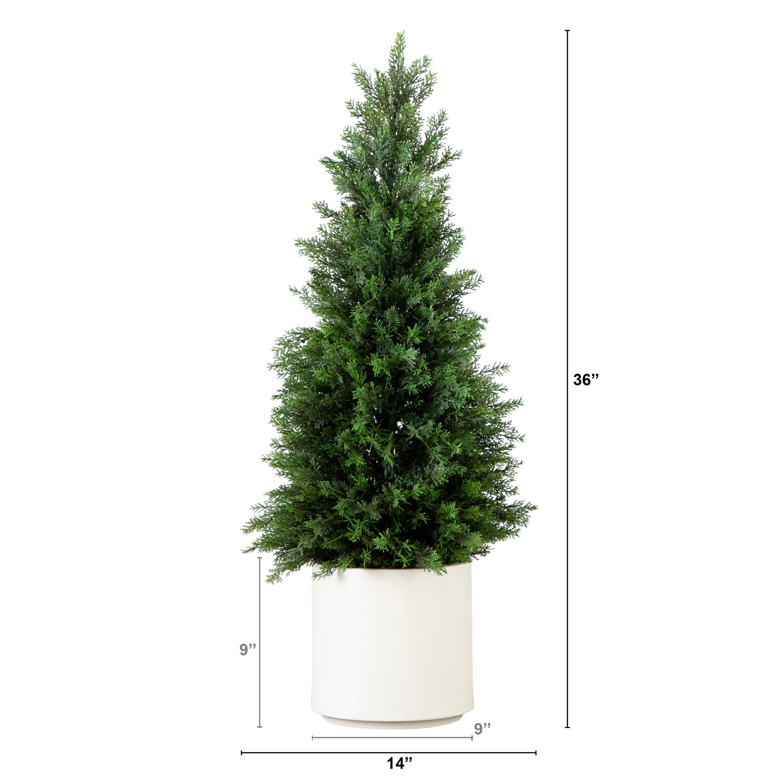 Nearly Natural 3ft UV Resistant Cedar Tree in White Planter in Green