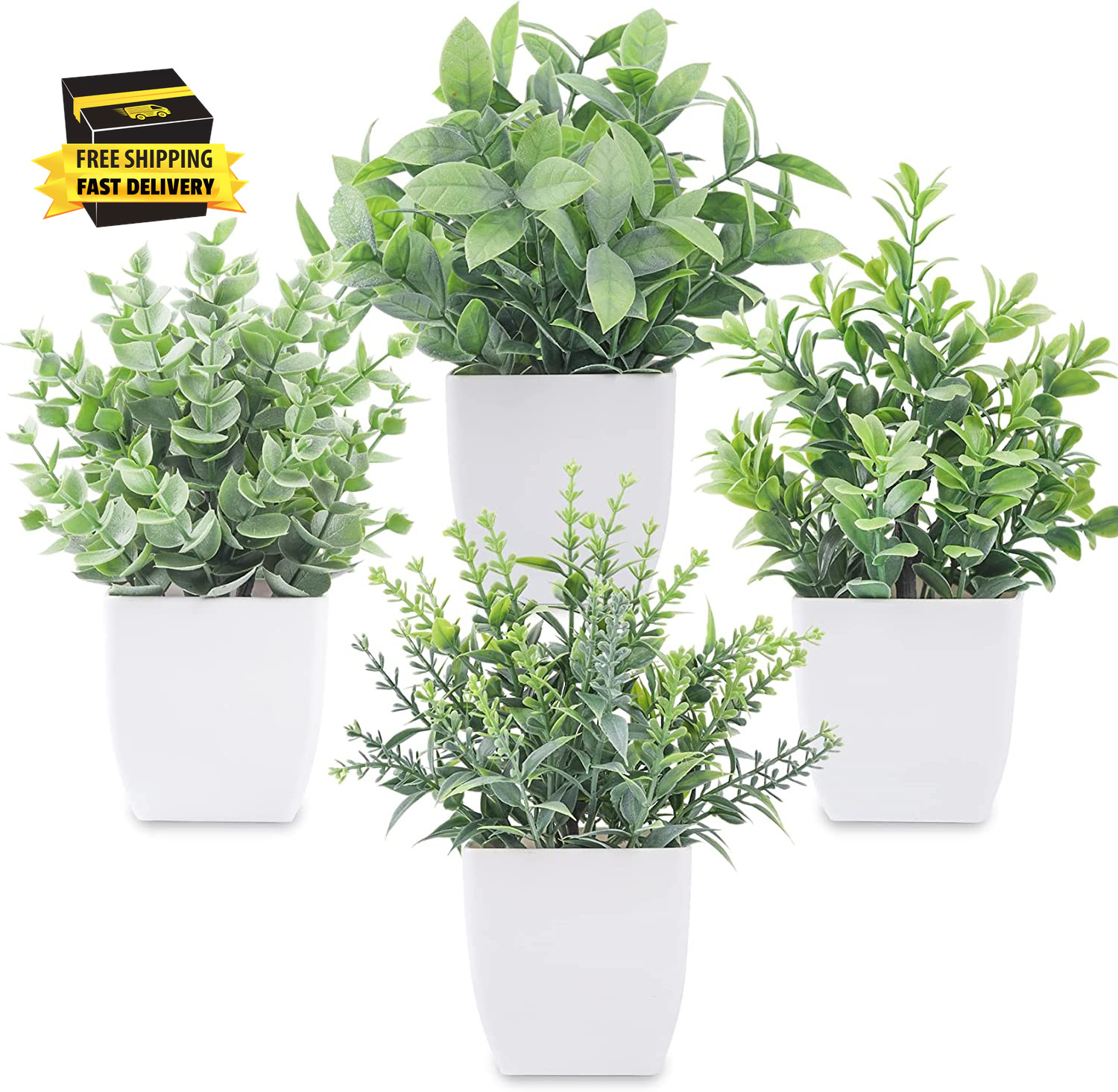 4 Pack Fake Plants Mini Artificial Greenery Potted Plants for Home Decor Indoor
