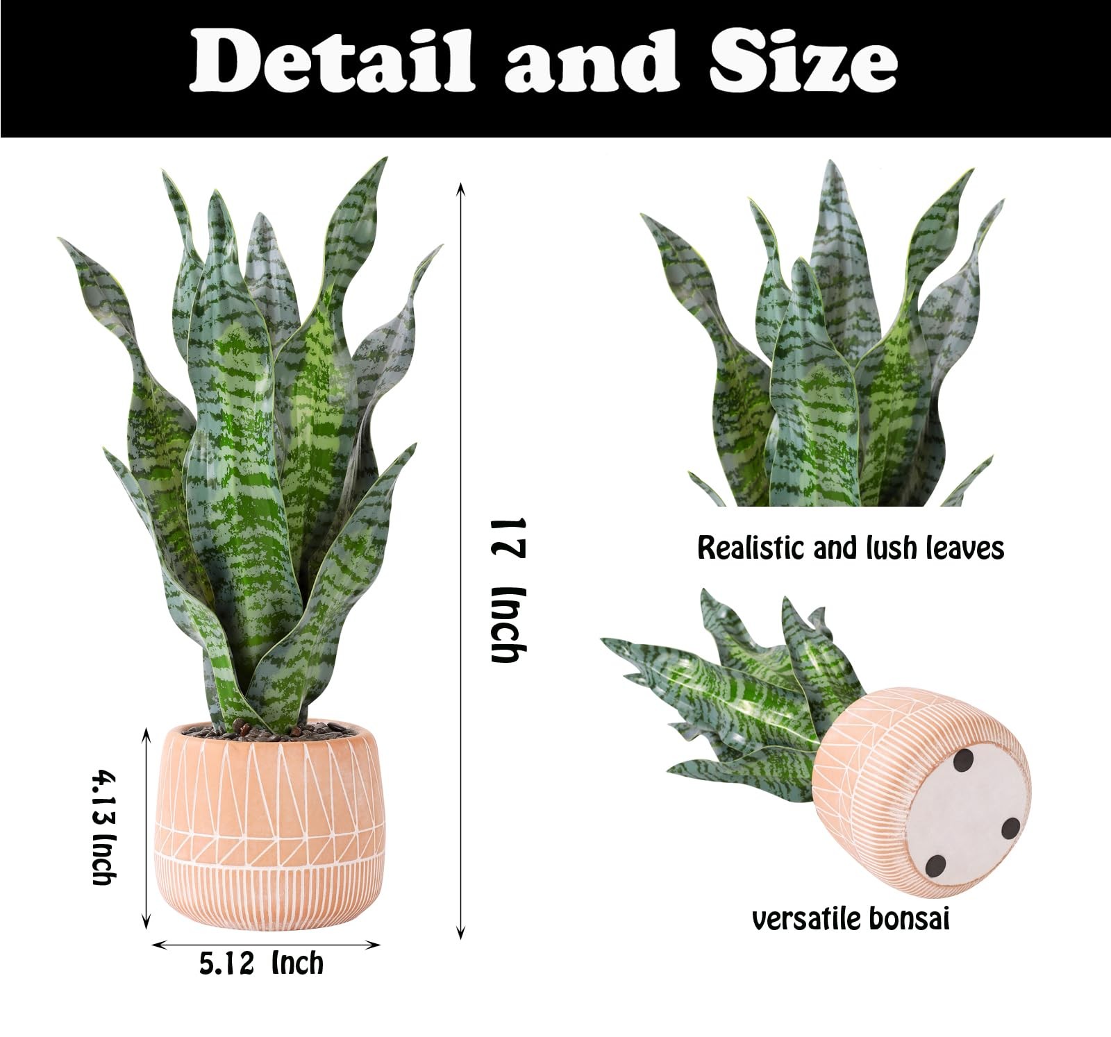 17 Inch Artificial Realistic Sansevieria Fake Snake Plant In Concrete Pot
