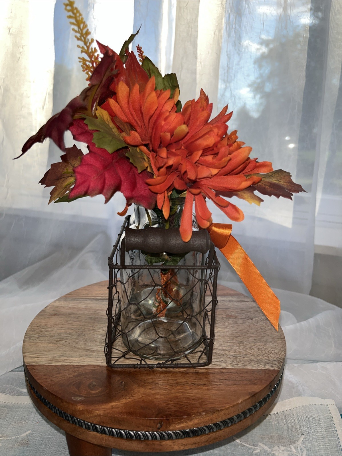 Fall Artificial Flower Arrangement Chrysanthemum Wheat & Oak Leaf