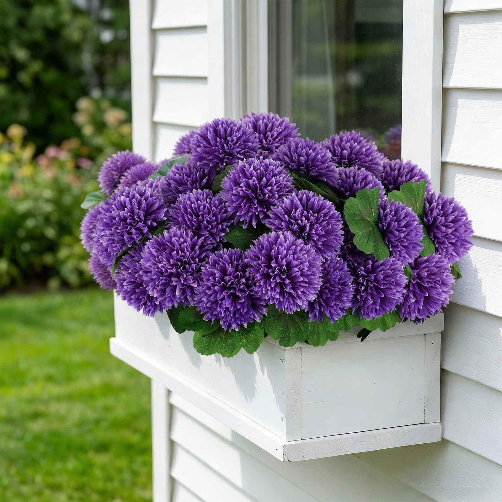 Artificial Flowers for Outdoors, 6 Pcs Globe Daisy (Purple)