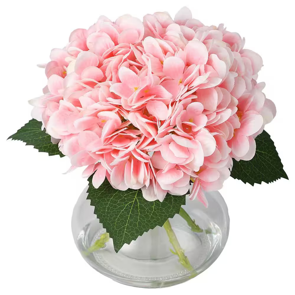 Artificial Hydrangea Flowers with Glass Vase and Fake Water for Home Table, Wedd