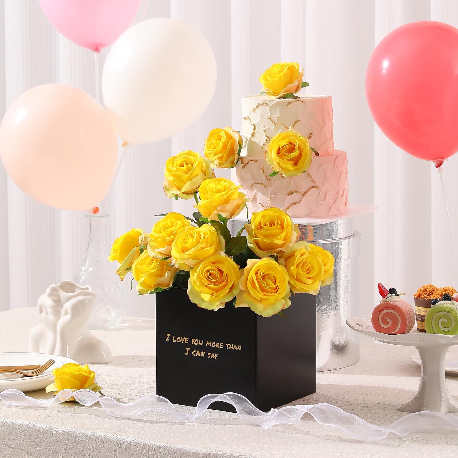 Yellow Roses Artificial Flowers -12 pcs Realistic Single Long Stem Fake Silk …